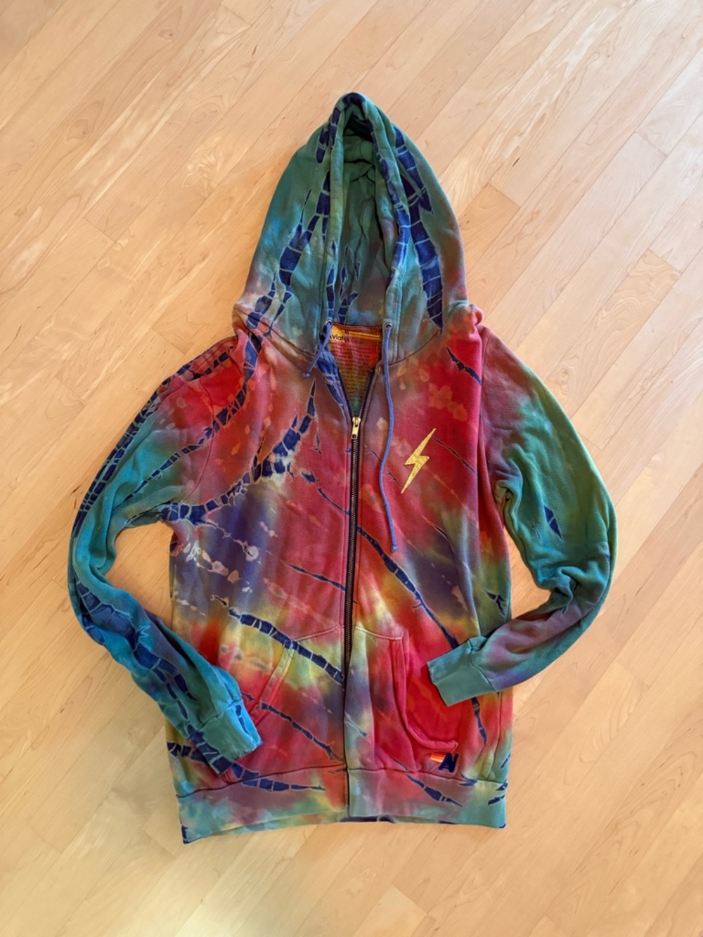 RARE Aviator Nation Tie-Dye Zip Hoodie with Lightning Bolt Graphic